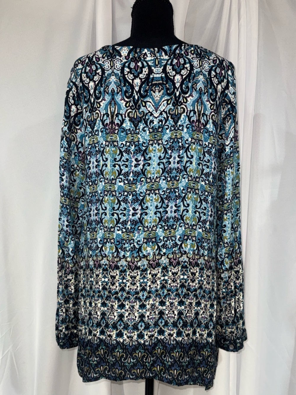 J. Jill Blue, Black and Cream Printed Long-Sleeve Tunic - Picture 2 of 6